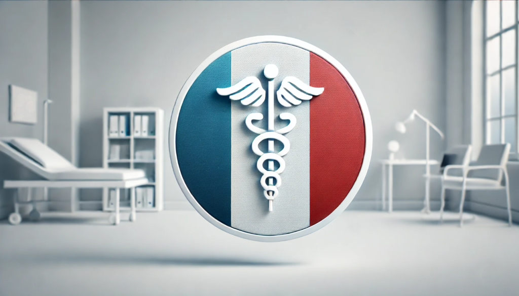 Símbolo da medicina sobre um fundo tricolor francês