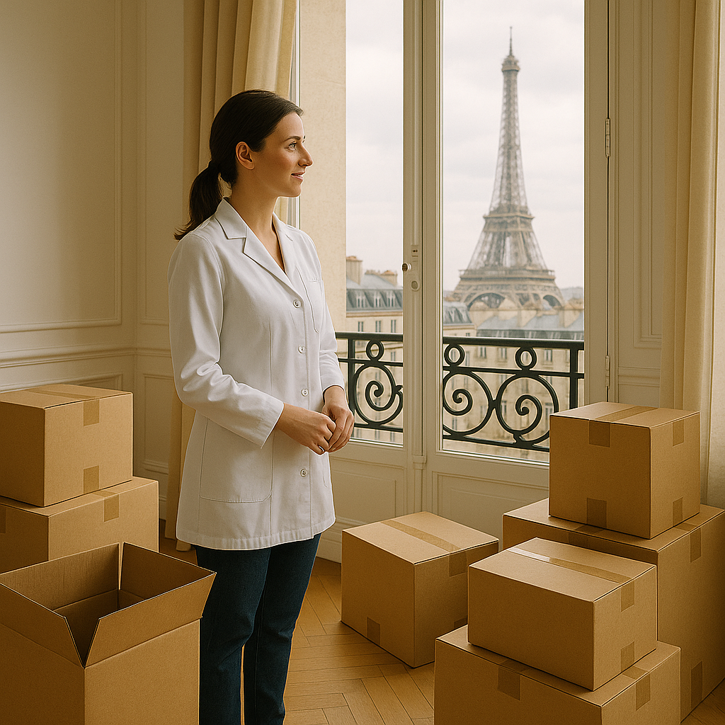 Femme médecin entrant dans son nouvel appartement