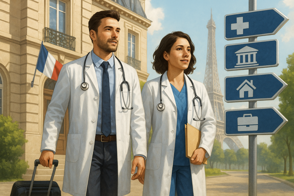 Deux médecins étrangers arrivant en France